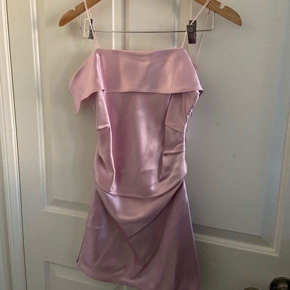 HELMUT LANG Rose Pink Drape Front Satin Off Shoulder Slip Dress Tank Top 4 - Picture 3 of 7